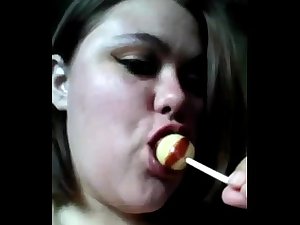 My whore of a ex sucking lollipop like a cock